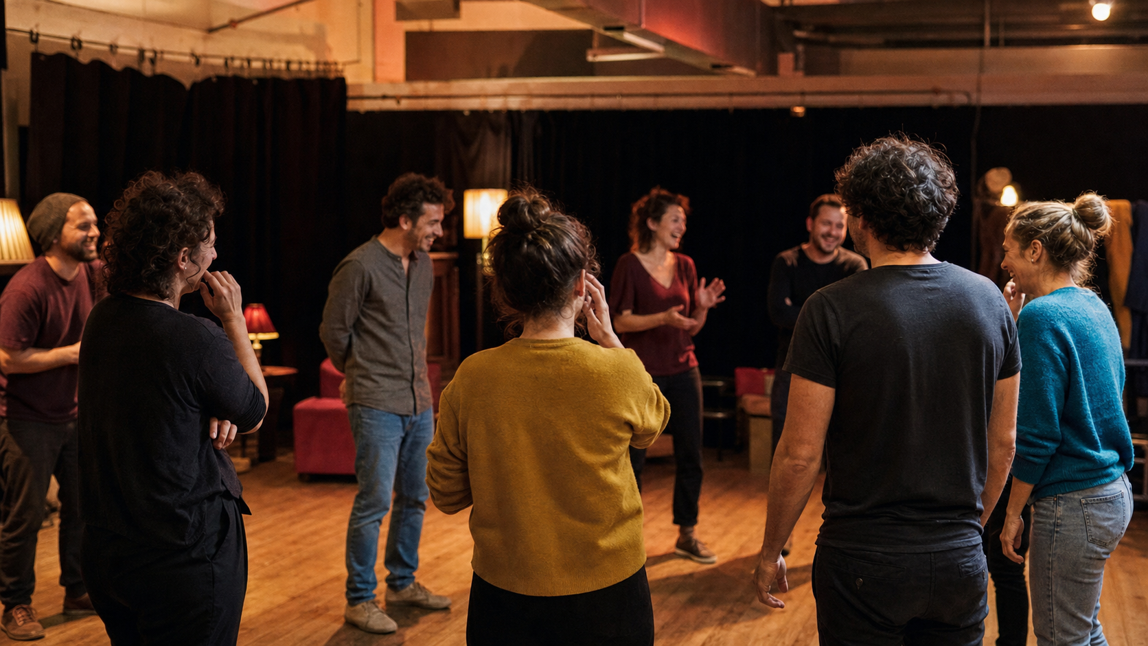 Photo temporaire : salle cosy prête pour un atelier d'impro